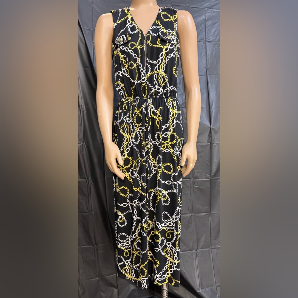 Emma & Michele Black Dress W/ Yellow Chain Design